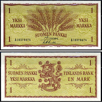 Финляндия 1 марка 1963 Pick 98 а (16) бумага aUNC 450-39-1