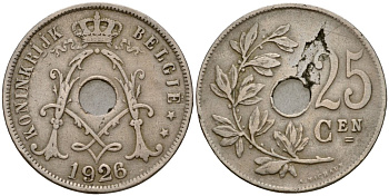 Бельгия 25 сантимов 1926 Belgie KM 69 медно-никель 33-1141