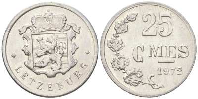 Люксембург 25 сантимов 1972 Герцог Жан (1964-1999) KM 45a алюминий aUNC 4154-752