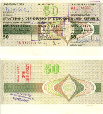 ГДР 50 марок 1990 дорожный чек, серия АА бумага UNC (пресс) 7375-13-3-1