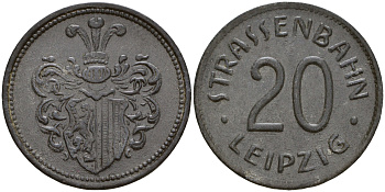 Лейпциг трамвайный жетон на 20 пфеннигов ND Men05 14844.1 цинк 4606-222