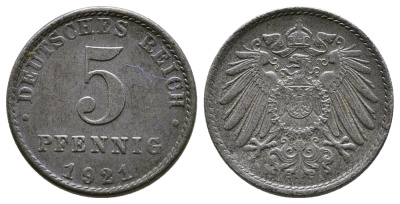 Германия 5 пфеннигов 1921 A KM 19, J. 297, Weege 5 железо 4380-158