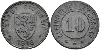 ГЕССЕН 10 ПФЕННИГОВ 1918 КЛЯЙНГЕЛЬДМАРКЕ, НОТГЕЛЬД цинк 75-1469