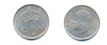 ИСПАНИЯ 25 ПЕСЕТ 1977 KM 808 медно-никель 54-2022