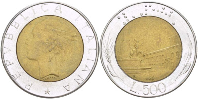 ИТАЛИЯ 500 ЛИР 1986 R KM 111 биметалл 4529-237