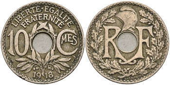 Франция 10 сантимов 1918 тип Линдайё KM 866a, Le Franc 138.3 медно-никель 4143-833