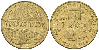 Италия 200 лир 1996 R, 100 лет Академии таможенной службы KM 184 алюминиевая бронза 4641-445
