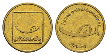 Германия рекламный жетон пиццерии - Pizza.de диаметр 23 мм, вес 5,2 гр латунь 4656-647
