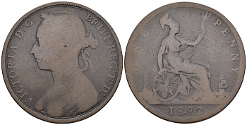 Великобритания 1 пенни 1892 Виктория (1837-1901) KM 755, Spink 3954 бронза 4607-1011