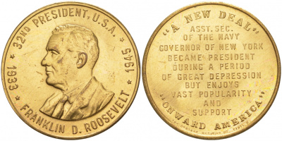США МЕДАЛЬ ND 32-ЫЙ ПРЕЗИДЕНТ ФРАНКЛИН РУЗВЕЛЬТ 28 мм латунь 73-441