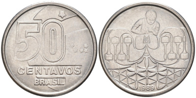 БРАЗИЛИЯ 50 СЕНТАВО 1989 РЕФОРМА 1989-1990 KM 614 нержавеющая сталь 187-536