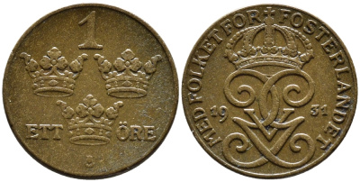 Швеция 1 эре 1931 Густав V (1907-1950) KM 777.2 бронза 4387-1169