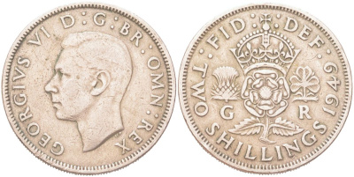 Великобритания 2 шиллинга 1949 Георг VI (1936-1952) KM 878, Spink 4107 медно-никель 4128-727