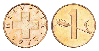 Швейцария 1 раппен 1973 KM 46 бронза UNC 4708-256