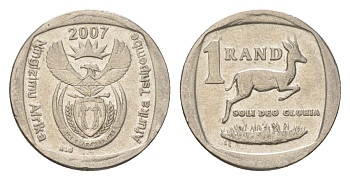 ЮАР 1 ранд 2007 KM 344 медь плакированная никелем 4627-445