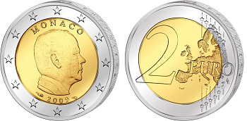 Монако 2 евро 2009 Князь Альберт II KM 195 биметалл UNC 4571-857