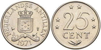 Нидерландские Антилы 25 центов 1971 Юлиана (1948-1980) KM 11 никель 4564-469