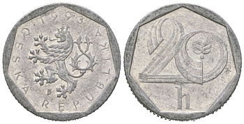 Чехия 20 геллеров 1993 KM 2.1 алюминий 4618-369