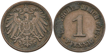 Германия 1 пфенниг 1912 E KM 10, J. 10 медь 4576-251