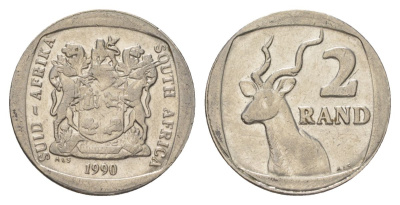 ЮАР 2 ранда 1990 KM 139 медь плакированная никелем 4626-1046