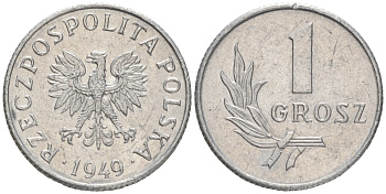 ПОЛЬША 1 ГРОШ 1949 KM 39 алюминий UNC 4516-733
