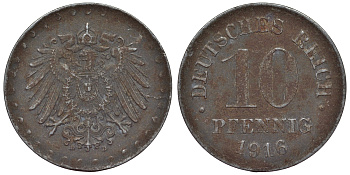 Германия 10 пфеннигов 1916 D KM 20, J. 298 железо 4119-231
