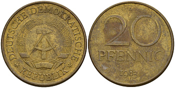 ГДР 20 пфеннигов 1983 A KM 11 латунь 98-733