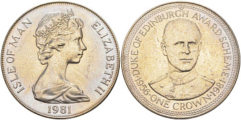 Остров Мэн 1 крона 1981 приз герцога Эдинбургского, портрет герцога KM 73 медно-никель UNC 118-1133