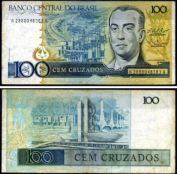 Бразилия 100 крузейро ND (1986-1988) Pick 211c бумага 2192-51-3-2