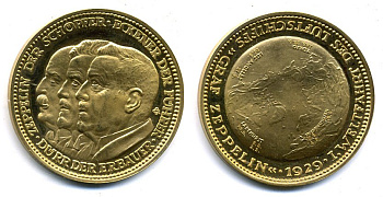 Пруссия медаль 1929 вокруг света на дирижабле, 22,96 гр. золото UNC 10-010-60