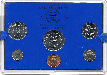 Швеция набор монетного двора из 6 монет 1983 в пластике, Карл XVI Густав (1973- ) KM MS27 UNC 5-4-2-60
