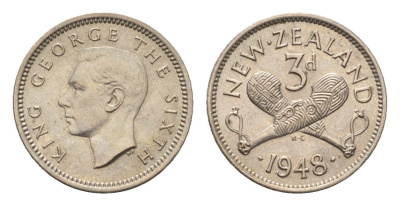 Новая Зеландия 3 пенса 1948 Георг VI (1936-1952) KM 15 медно-никель UNC 39-1166