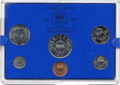 Швеция набор монетного двора из 6 монет 1983 в пластике, Карл XVI Густав (1973- ) KM MS27 UNC 5-4-2-60