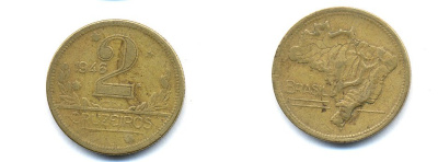 БРАЗИЛИЯ 2 КРУЗЕЙРО 1946 KM 559 алюминевая бронза 76-952