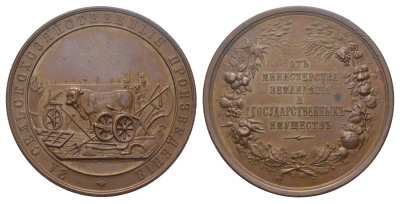 Россия медаль 1894-1902 3а сельскохозяйственные произведения. От Министерства земледелия и государственных имуществ Дьяков 1157.2 бронза    10-004-19