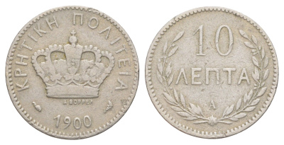 Остров Крит 10 лепт 1900 A, Греция KM 4 медно-никель 4627-1258