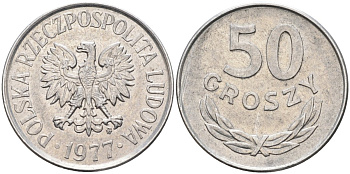Польша 50 грошей 1977 MW, Народная Республика KM 48.1, Parchimowicz 210l алюминий 3336-452