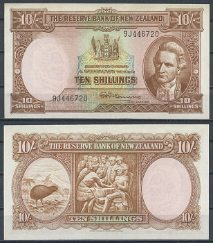 Новая Зеландия 10 шиллингов ND (1940-1967) Капитан Джеймс Кук Pick 158 d  бумага   451-1105-2