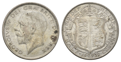 Великобритания 1/2 кроны 1927 Георг V (1910-1936), год-тип KM 830, Spink 4042 серебро 1531-1545