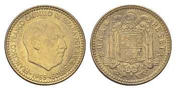 Испания 1 песета 1953 (63) Франциско Франко (1939-1975) KM 775 алюминиевая бронза 4705-1045