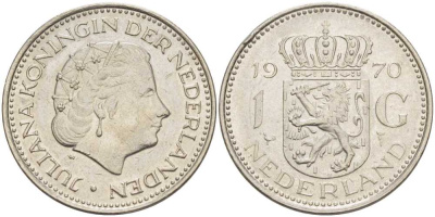 Нидерланды 1 гульден 1970 Юлиана (1948-1980) KM 184а никель 213-956