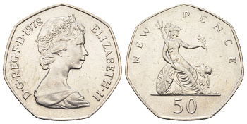 Великобритания 50 пенсов 1978 Елизавета II (1952-2022) KM 913, Spink 4223 (H1) медно-никель 4692-626