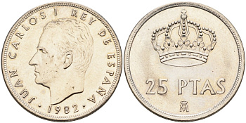 Испания 25 песет 1982 Хуан Карлос I (1975-2014) KM 824 медно-никель UNC 4583-1123