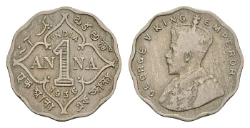 Британская Индия 1 анна 1936 Георг V (1910-1936), точка - Бомбей KM 513 медно-никель 4632-724