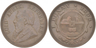 Южно-Африканская Республика, Трансвааль 1 пенни 1898 Пауль Крюгер KM 2 медь 180-844