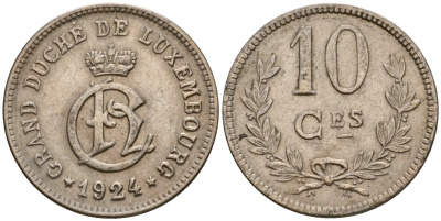 Люксембург 10 сантимов 1924 Шарлотта (1918-1964) KM 34 медно-никель 4577-146