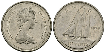 Канада 10 центов 1979 Елизавета II (1952-2022), парусник KM 77.2 никель 4173-1247