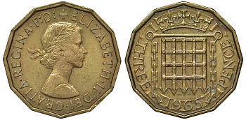 Великобритания 3 пенса 1965 Елизавета II (1952-2022) KM 900, Spink 4153 никель латунь 4122-942