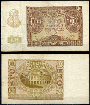 Польша 100 злотых 1940 центральный банк, Краков, серия D Pick 97 a бумага 8607-52-1-2