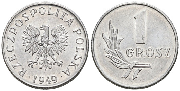 Польша 1 грош 1949 MW KM 39, Parchimowicz 201 алюминий UNC 4564-1043